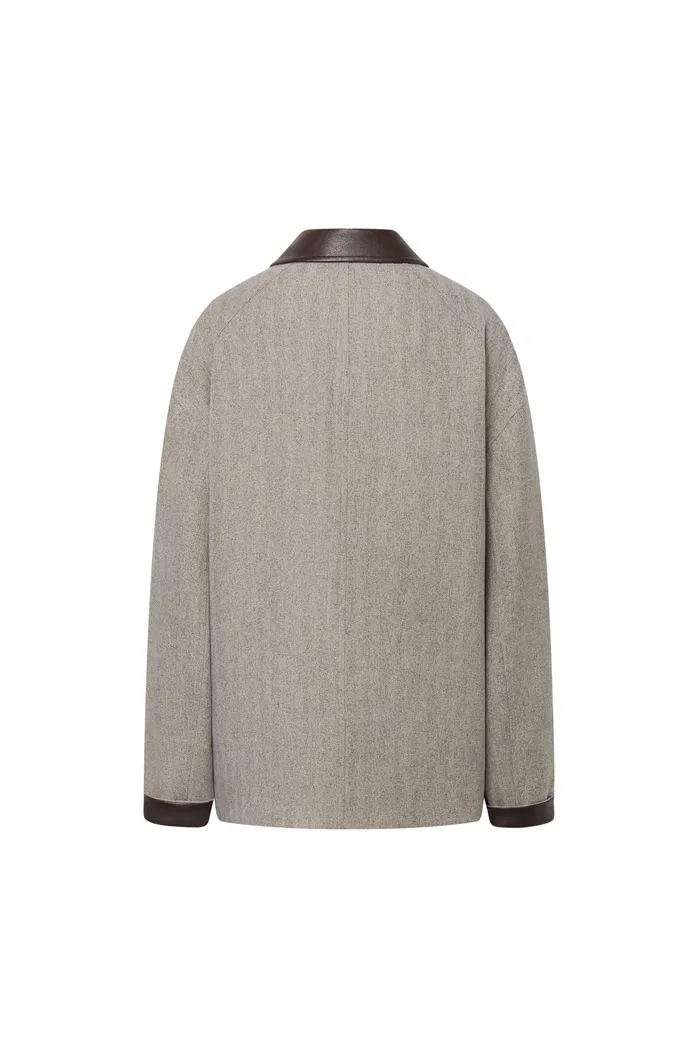 Boxy Style Utility Jacket in Heathered Herringbone - Image 11