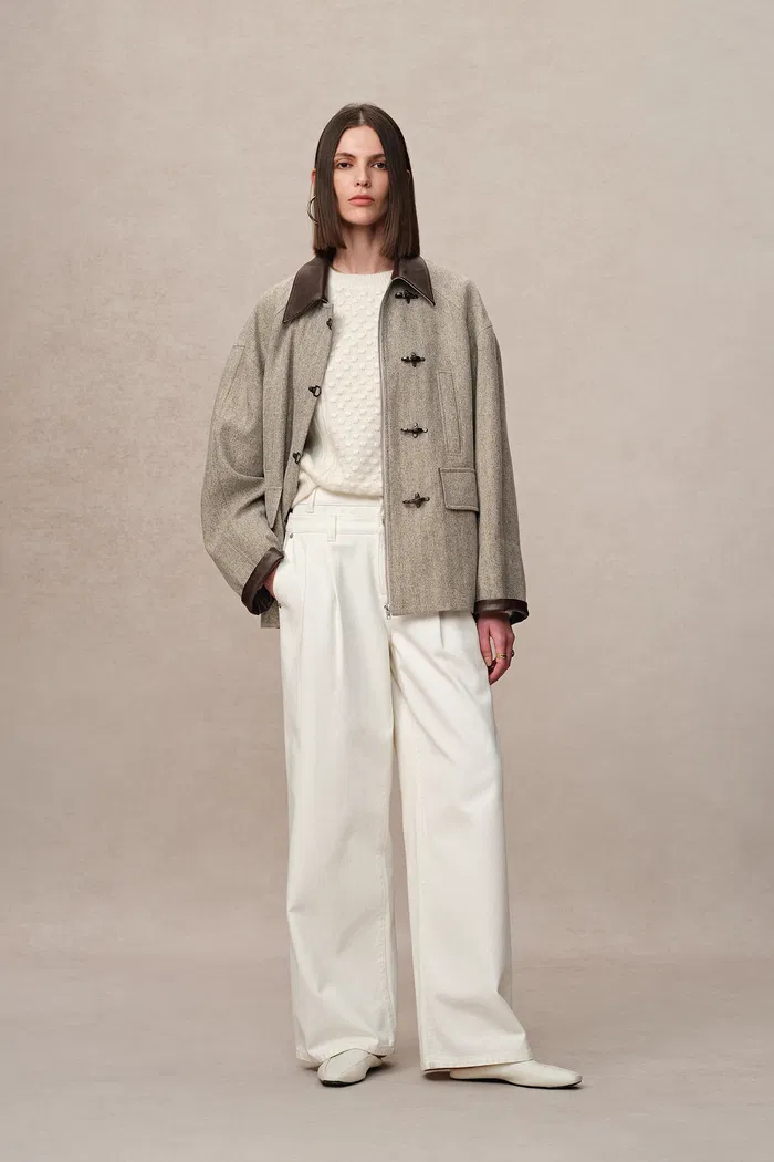 Boxy Style Utility Jacket in Heathered Herringbone - Image 3