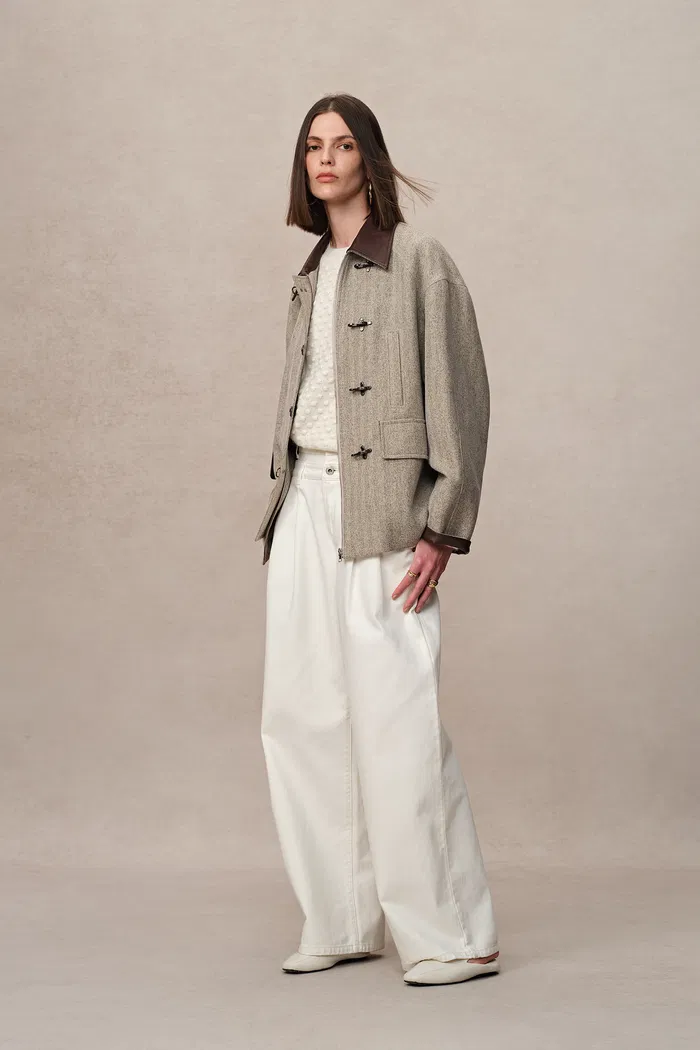 Boxy Style Utility Jacket in Heathered Herringbone - Image 4