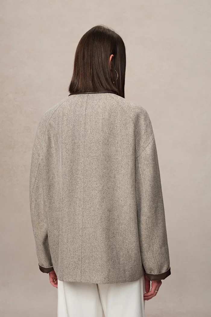 Boxy Style Utility Jacket in Heathered Herringbone - Image 6