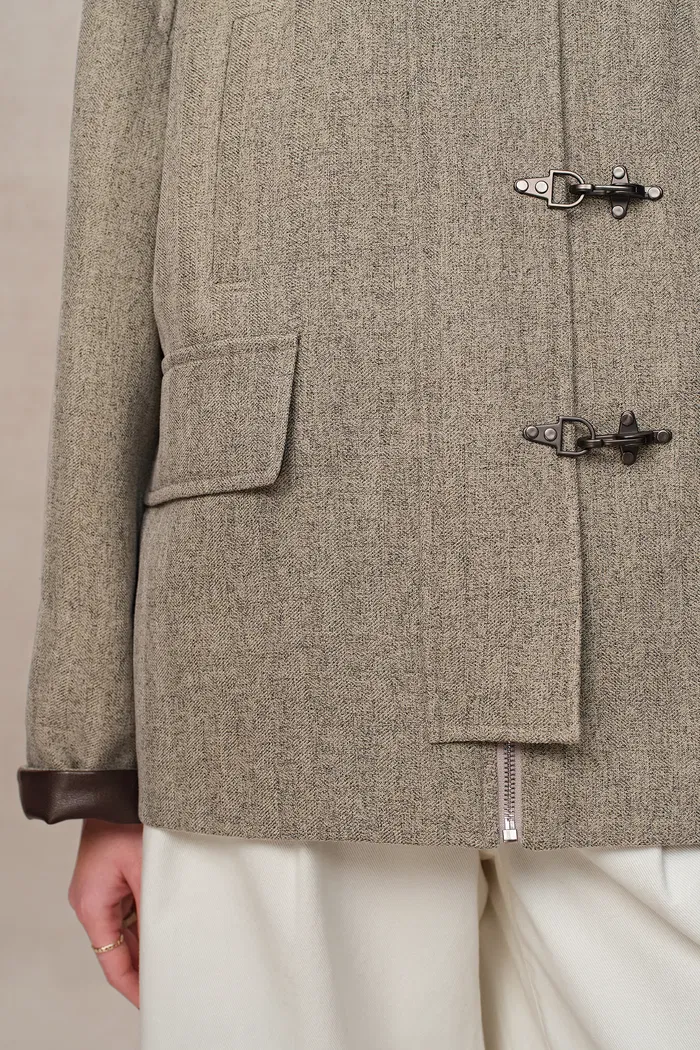 Boxy Style Utility Jacket in Heathered Herringbone - Image 8