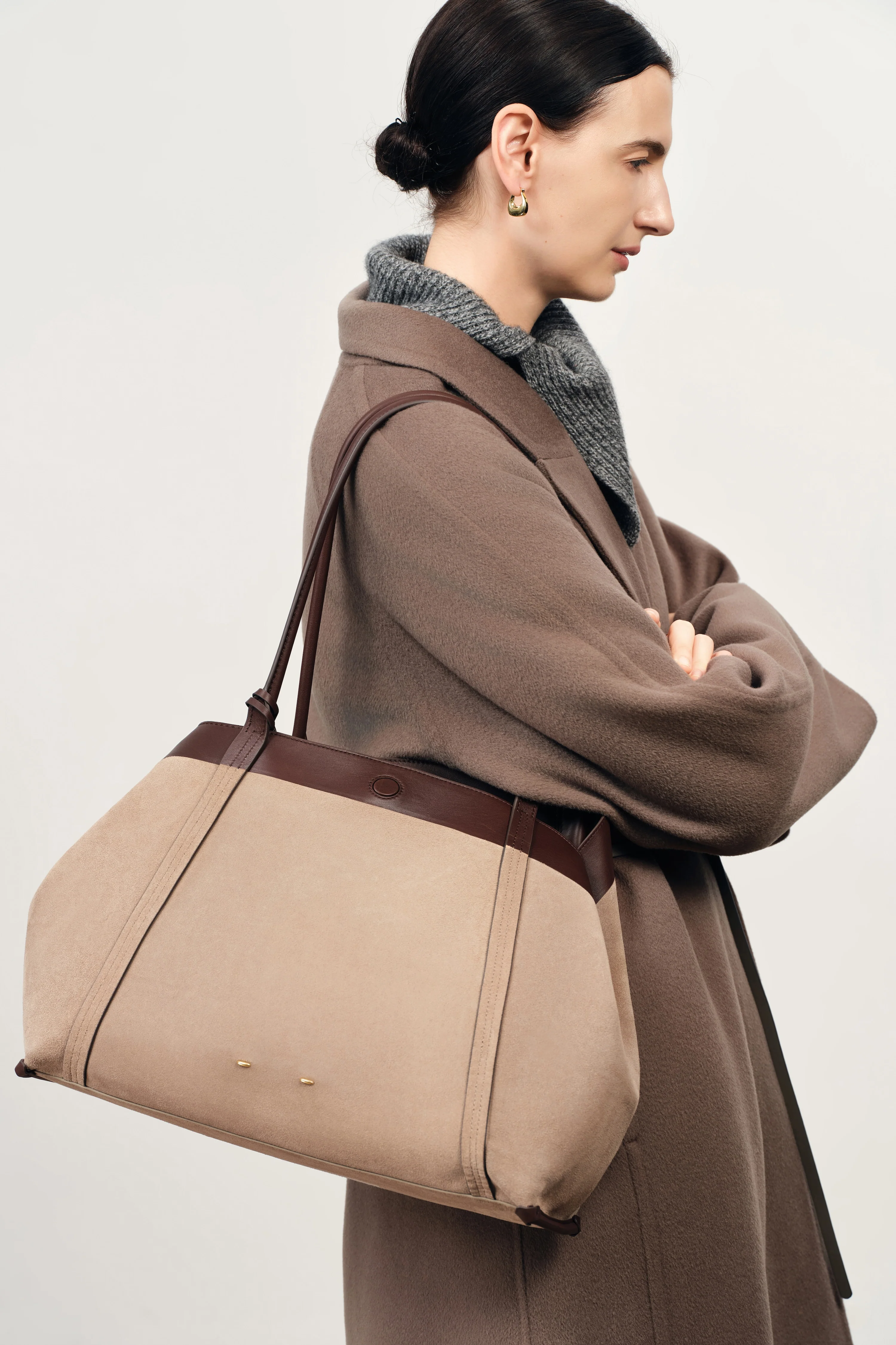 Brera Convertible Tote Bag Large in Dutch Calfskin and Suede - Image 9