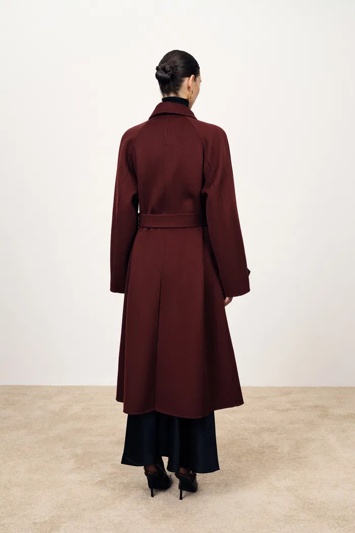 Brianna Belted Detachable Cape Trench Coat in Merino Wool Double-Face - Image 7