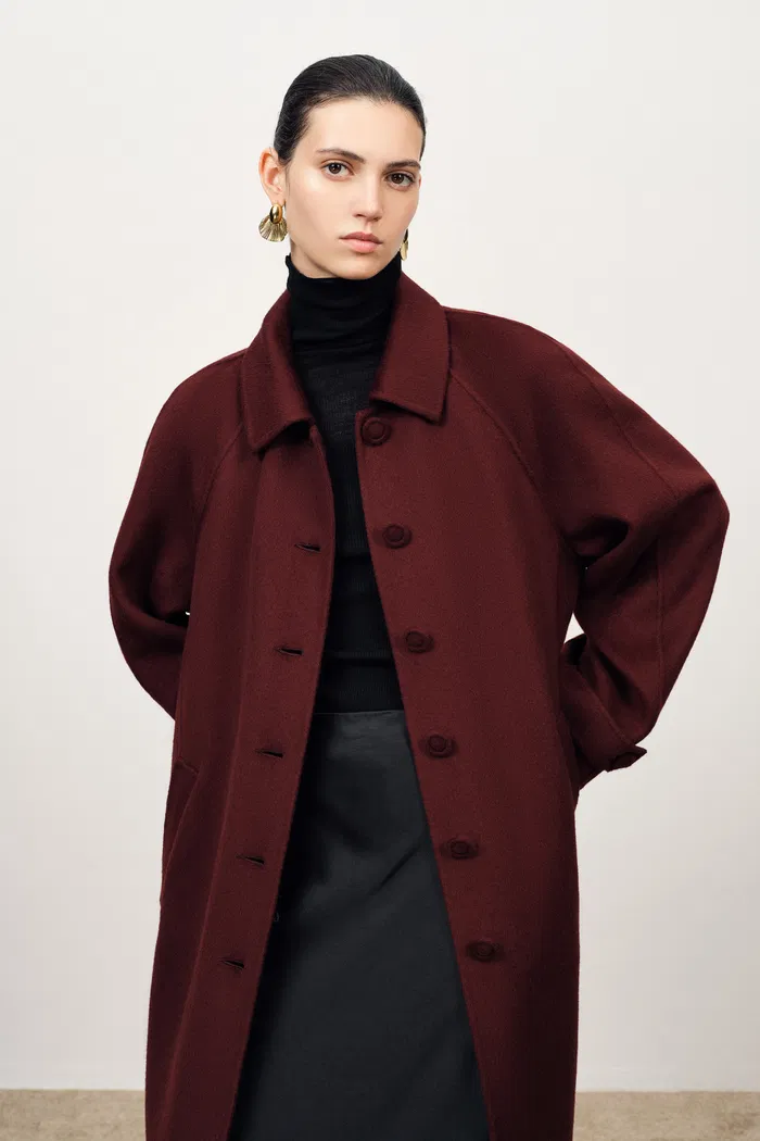 Brianna Belted Detachable Cape Trench Coat in Merino Wool Double-Face - Image 8