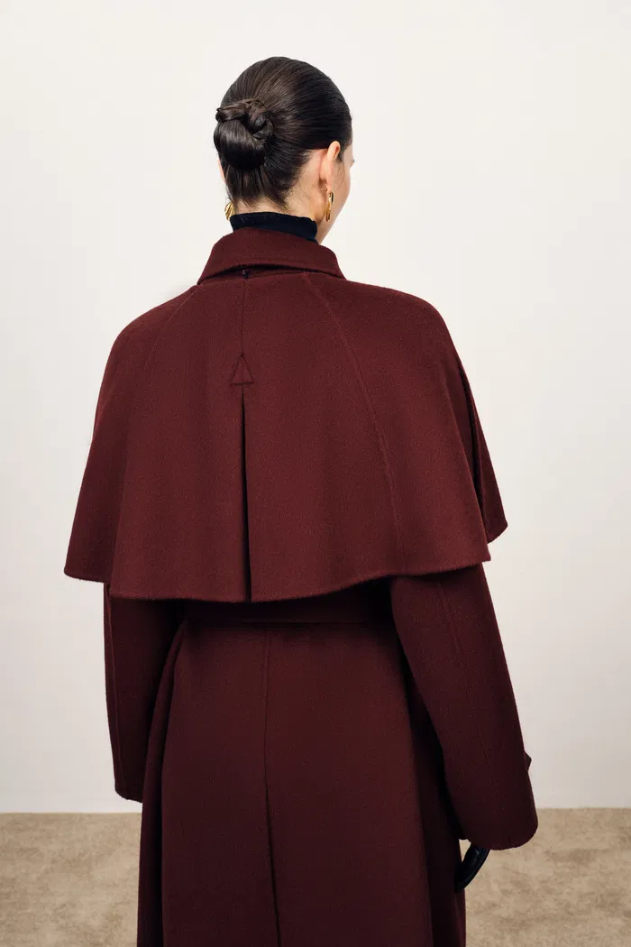 Brianna Belted Detachable Cape Trench Coat in Merino Wool Double-Face - Image 9