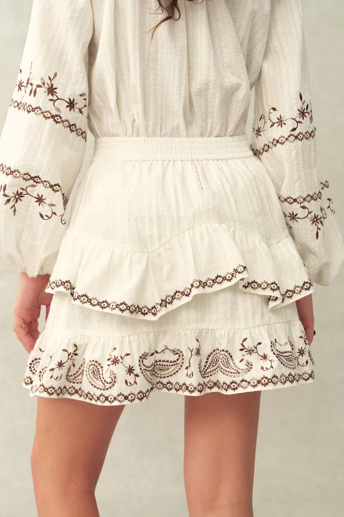 Brioche Paisley Embroidery Skirt in Crinkled Cotton - Image 5