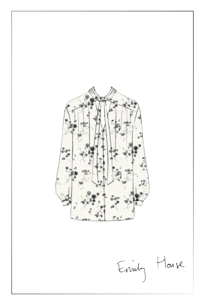 Brooke Hand Painted Flora Scarf Neck Blouse in Silk Blend Satin - Image 10
