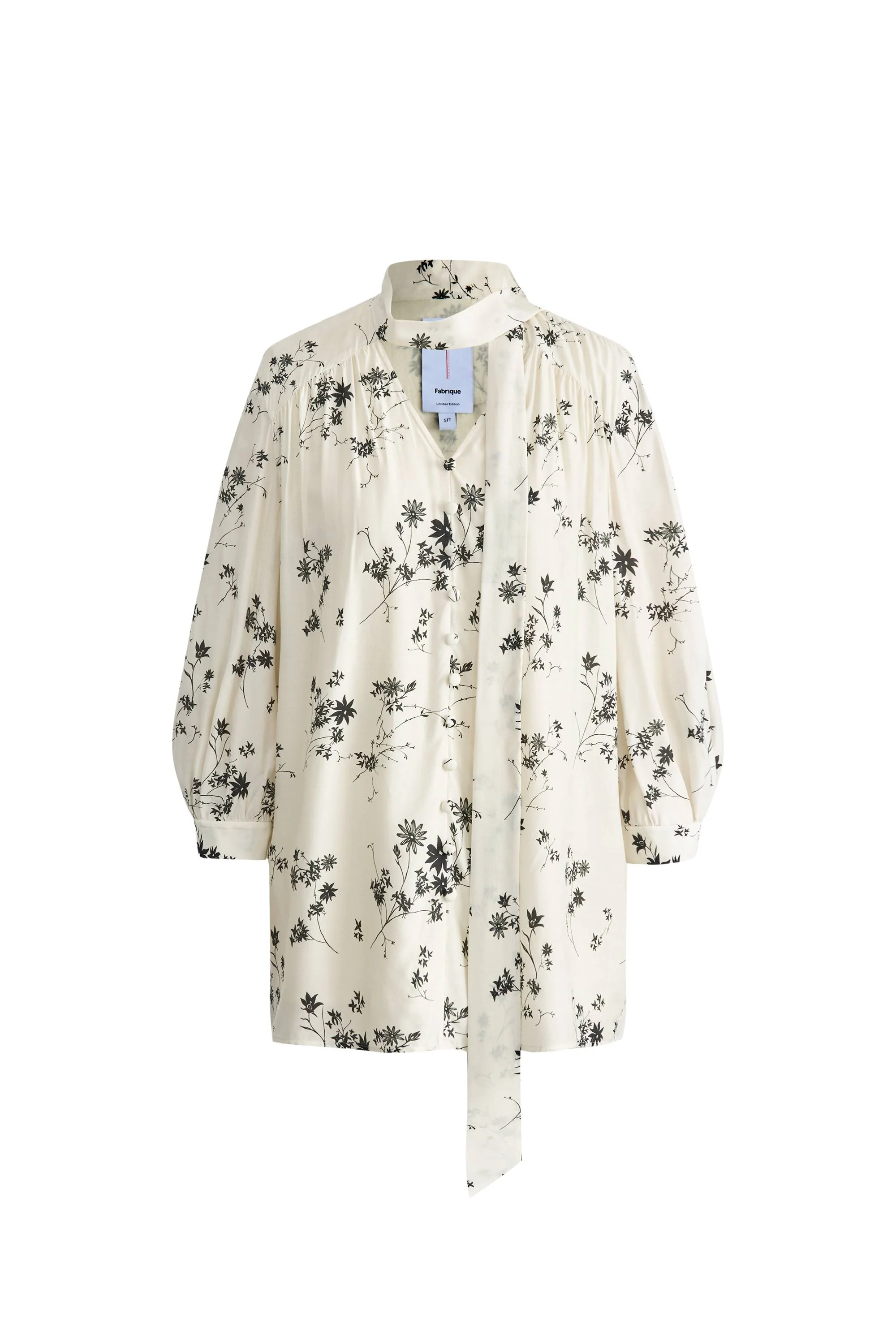 Brooke Hand Painted Flora Scarf Neck Blouse in Silk Blend Satin - Image 11