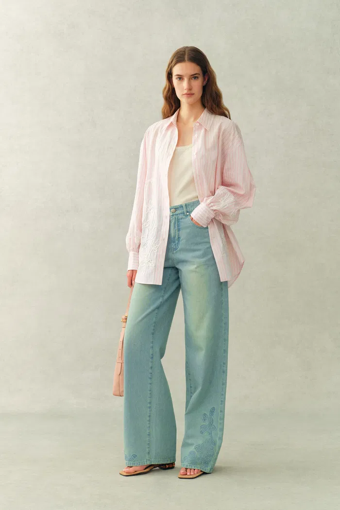 Brooke Puff Sleeve Oversized Striped Shirt In Cotton Poplin - Image 3