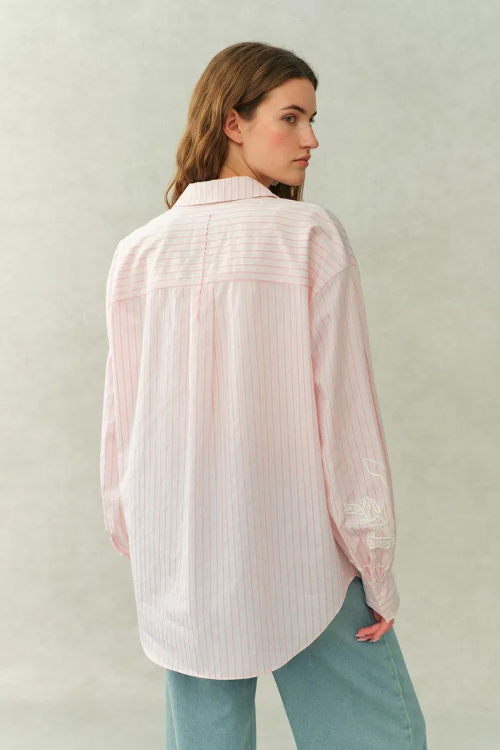 Brooke Puff Sleeve Oversized Striped Shirt In Cotton Poplin - Image 5