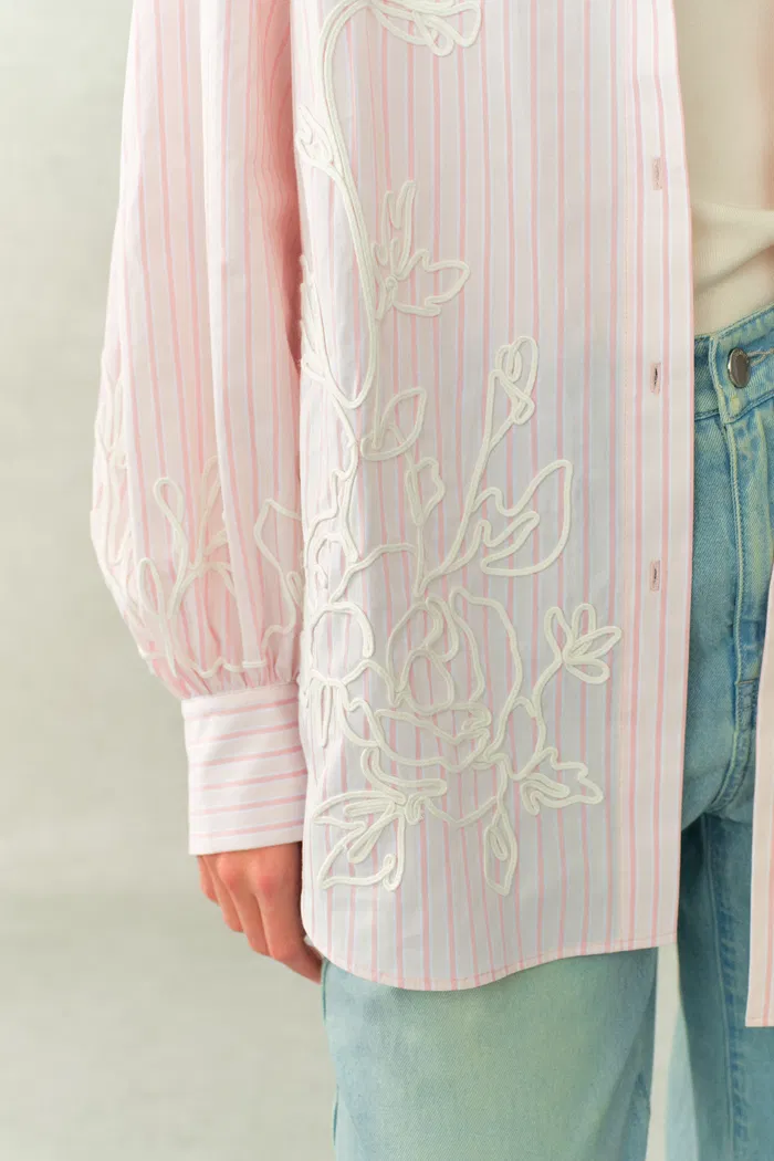 Brooke Puff Sleeve Oversized Striped Shirt In Cotton Poplin - Image 6