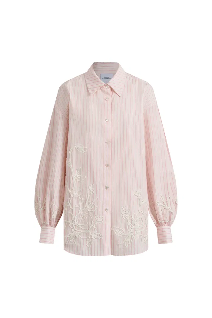 Brooke Puff Sleeve Oversized Striped Shirt In Cotton Poplin - Image 7