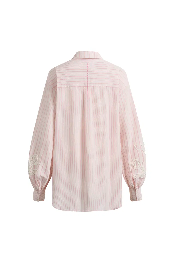 Brooke Puff Sleeve Oversized Striped Shirt In Cotton Poplin - Image 8