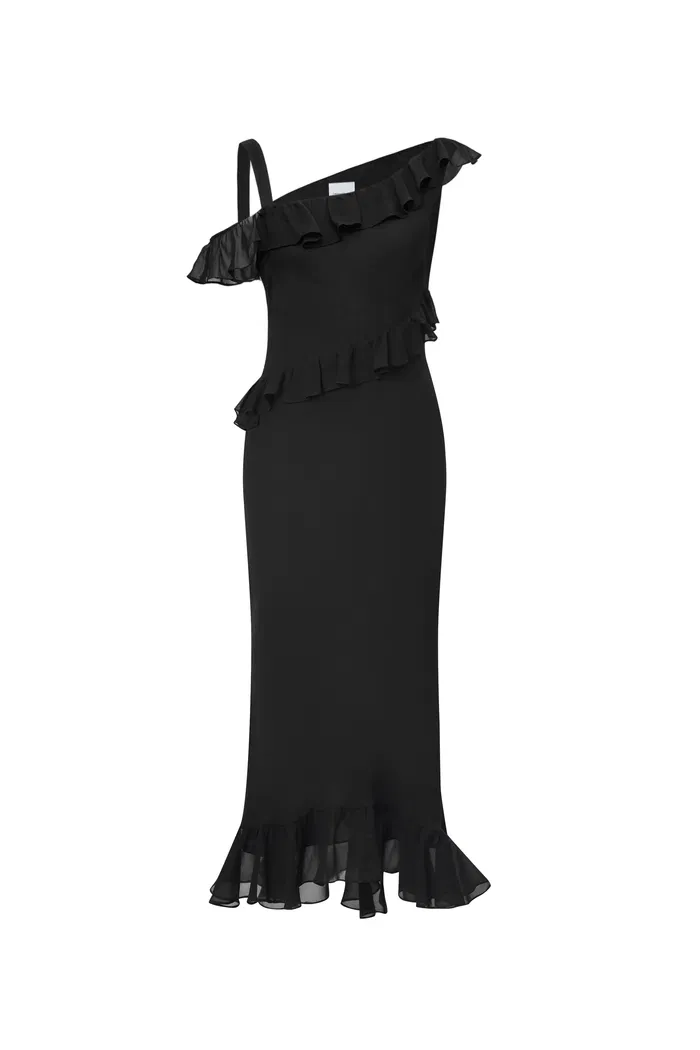 Calla Asymmetrical Ruffle Dress in Georgette Silk - Image 10