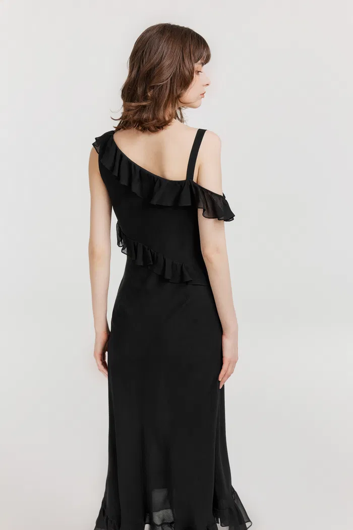 Calla Asymmetrical Ruffle Dress in Georgette Silk - Image 5