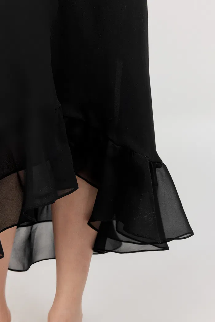 Calla Asymmetrical Ruffle Dress in Georgette Silk - Image 8