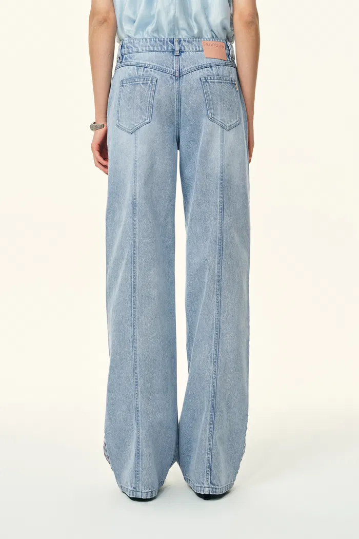 Calli Studded Beading Panel Straight Jeans in in Cotton Denim - Image 3