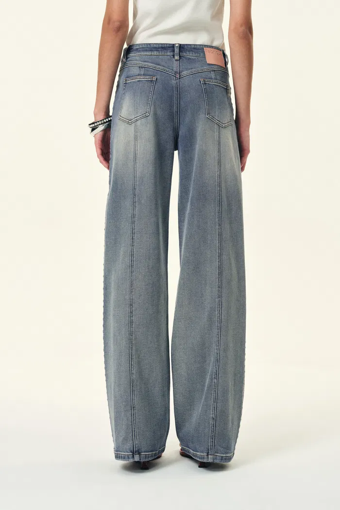 Calli Studded Wide Leg Jeans in Cotton Denim - Image 4