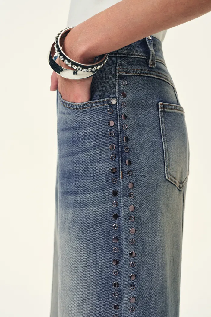 Calli Studded Wide Leg Jeans in Cotton Denim - Image 5