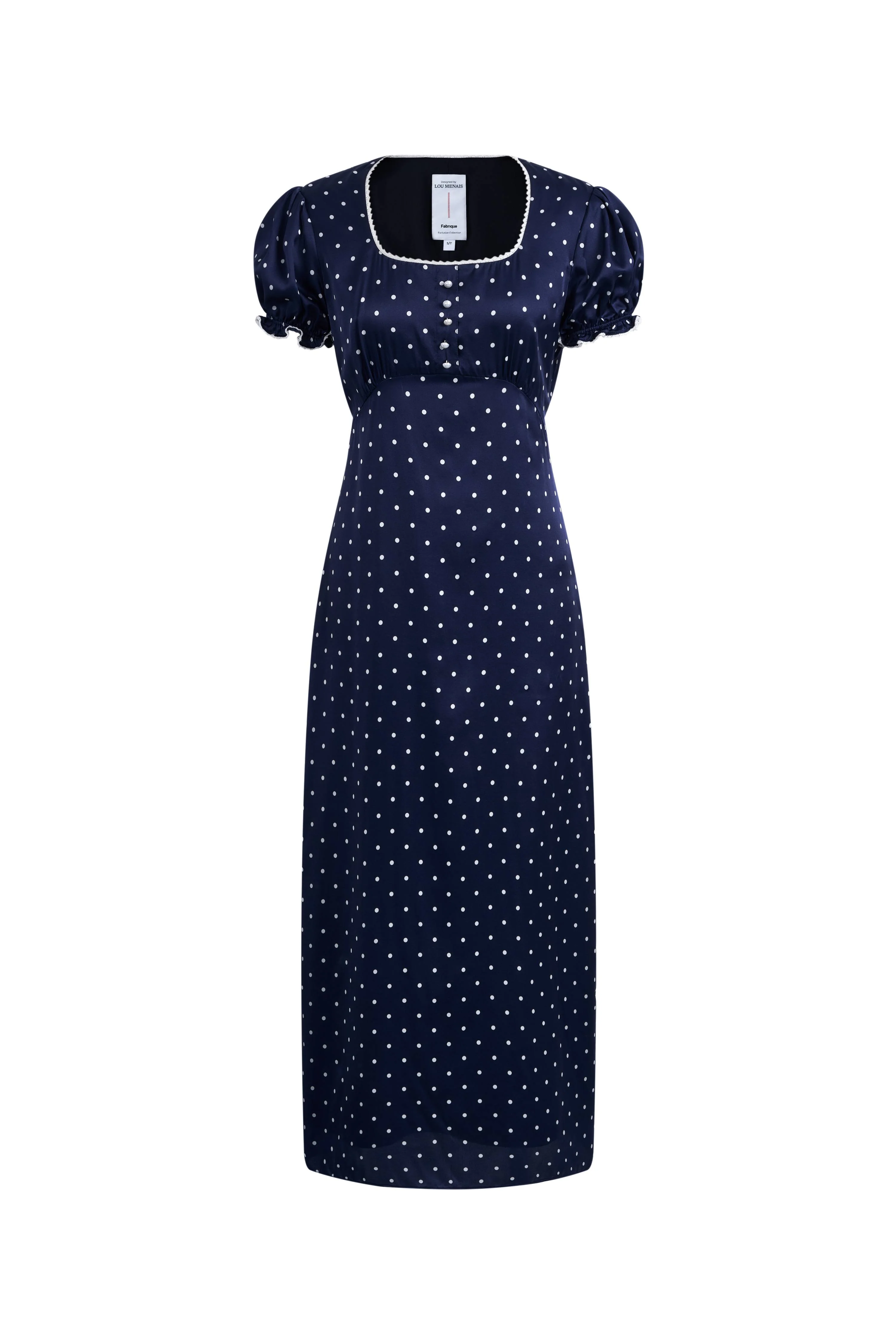 Carole French Style Polka Dot Squre Neck Puff Sleeve Dress in Silk Satin Blend - Image 7