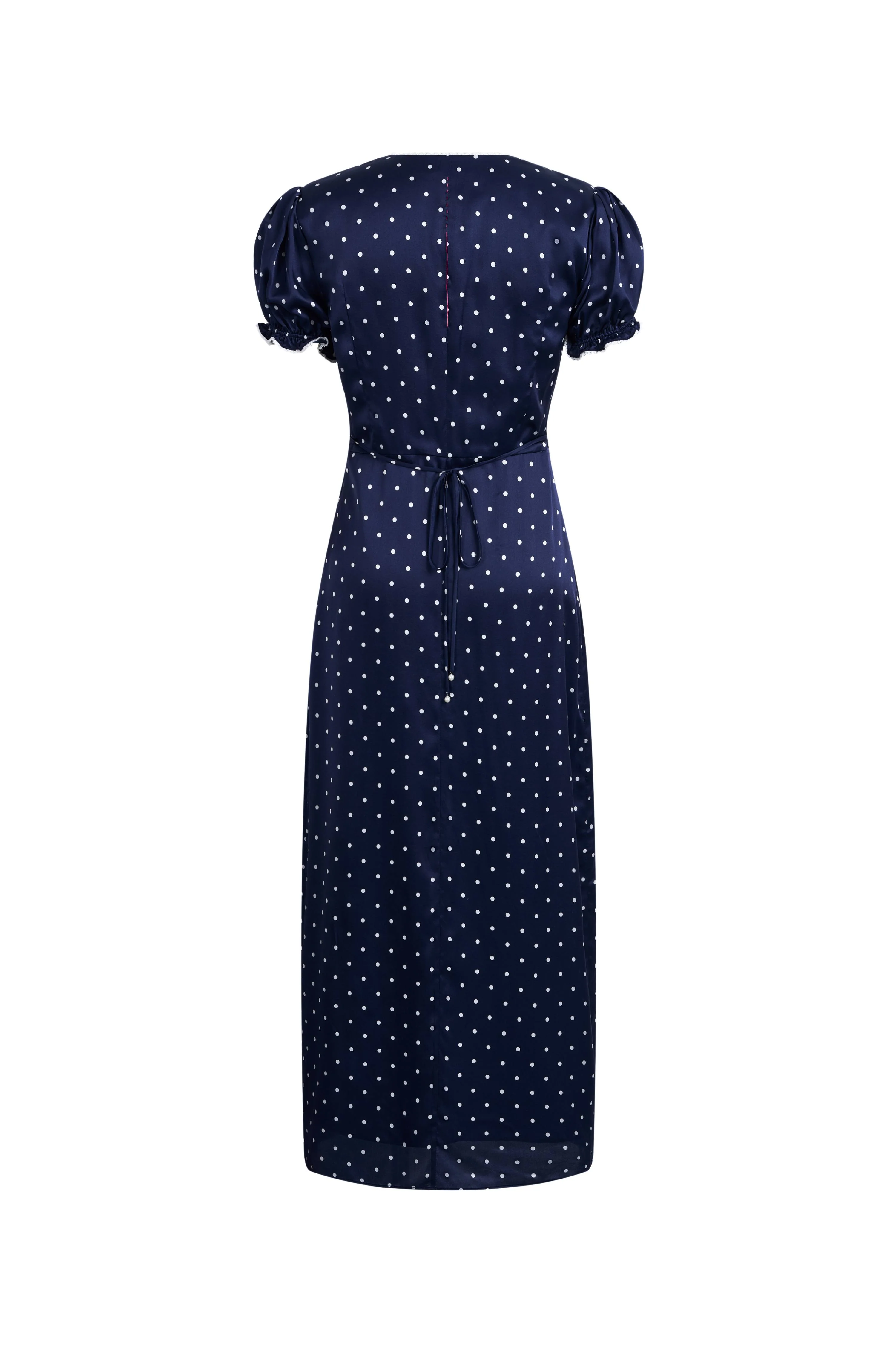 Carole French Style Polka Dot Squre Neck Puff Sleeve Dress in Silk Satin Blend - Image 8