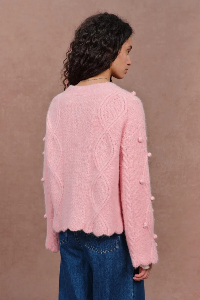 Cassie 3D Pom Pom Cardigan in Merino Wool–Alpaca Blend Knit - Image 5