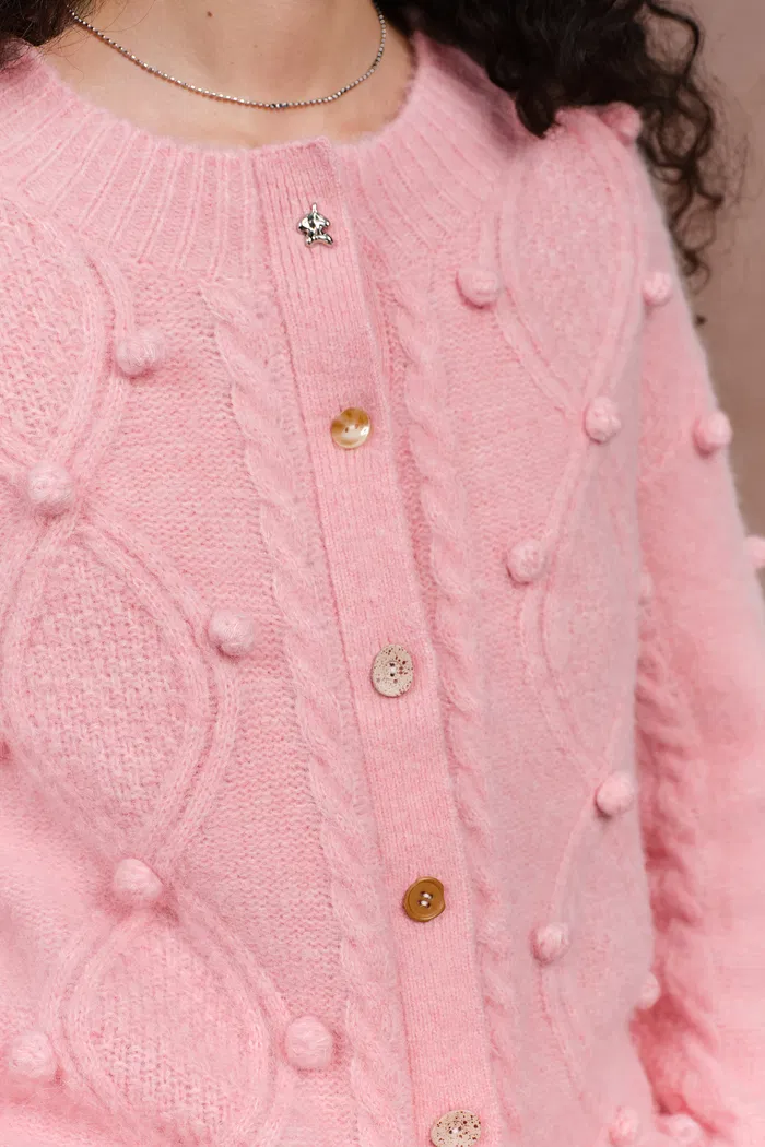 Cassie 3D Pom Pom Cardigan in Merino Wool–Alpaca Blend Knit - Image 6