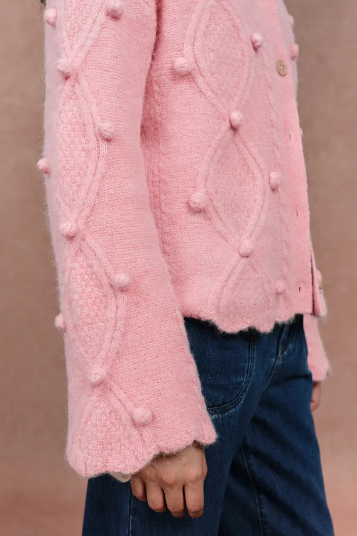 Cassie 3D Pom Pom Cardigan in Merino Wool–Alpaca Blend Knit - Image 7