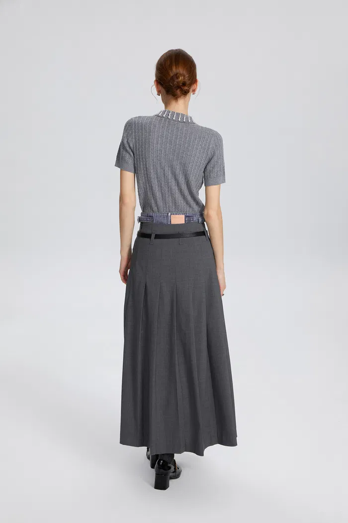 Cassiopea Pearl Embellished Crop Top in Silk Wool Blend - Image 4