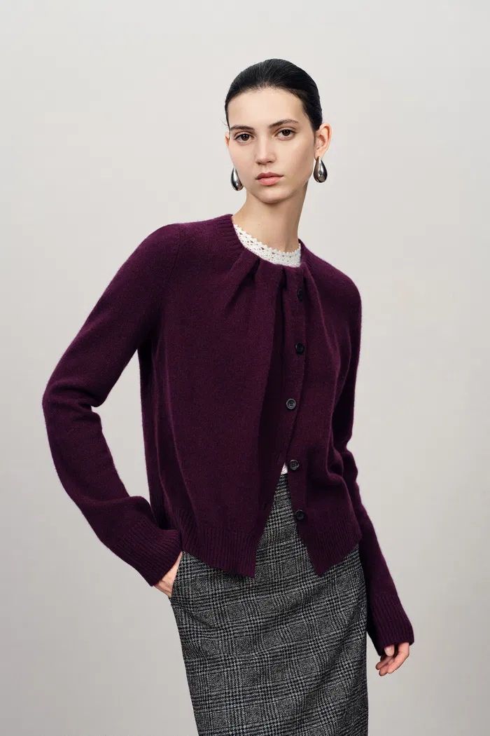 Cecilia Gathered Pleat Cardigan Merino-Cashmere Blend - Image 2