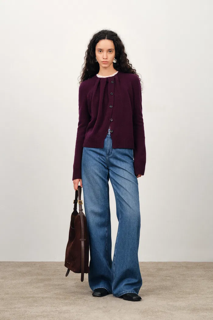 Cecilia Gathered Pleat Cardigan Merino-Cashmere Blend - Image 3
