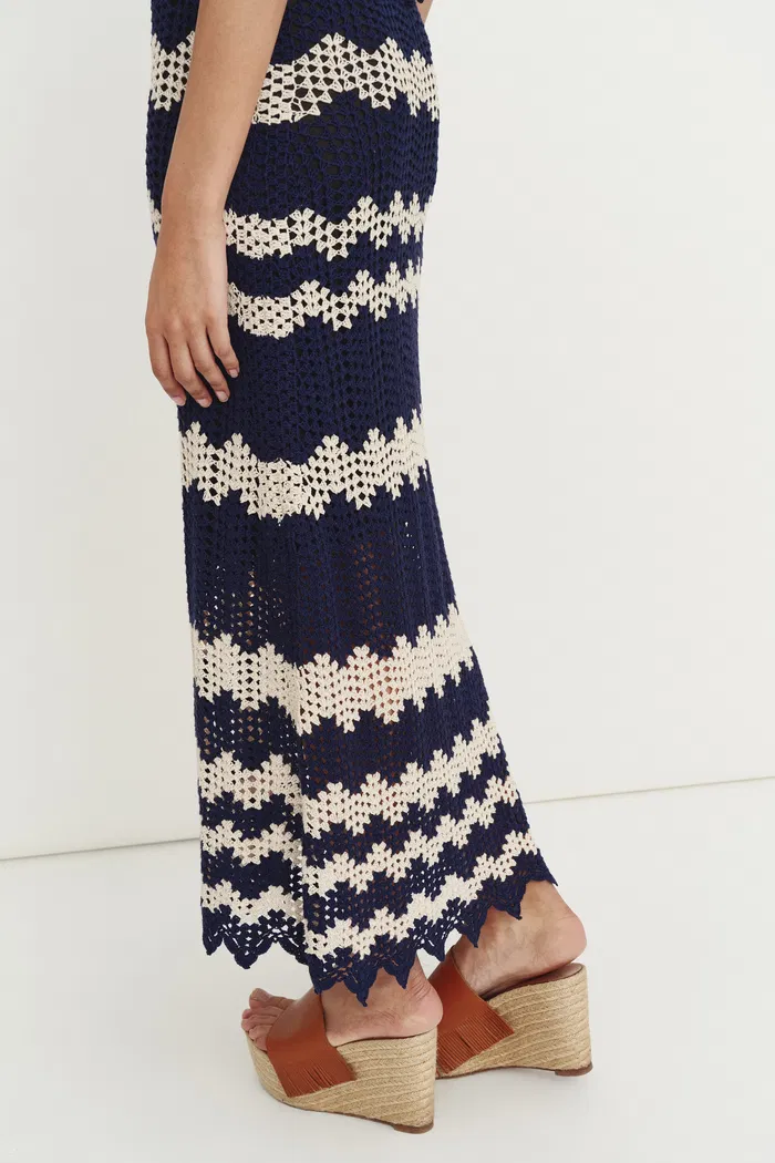 Cecilia Handcrafted Contrast Crochet Strap Sleeveless Top and Skirt Matching Set in Cotton-Linen Blend - Image 9