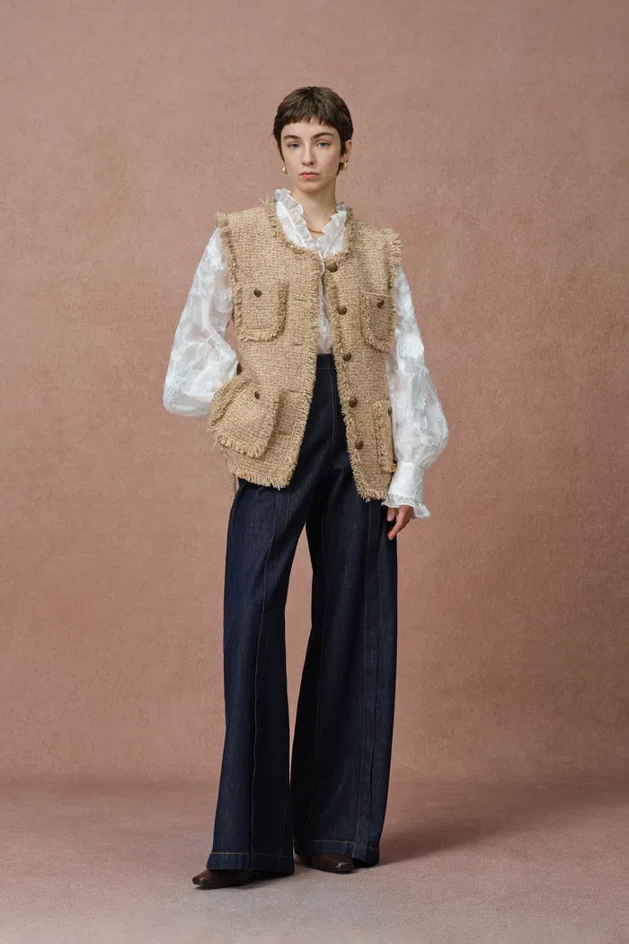 Cecilia Ruffle V Neck Blouse in Burnout chiffon - Image 3