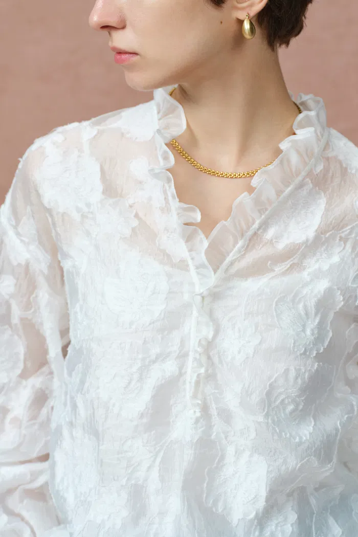 Cecilia Ruffle V Neck Blouse in Burnout chiffon - Image 6
