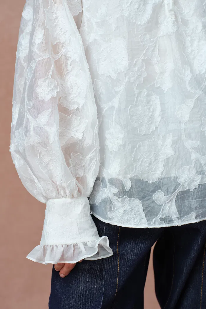 Cecilia Ruffle V Neck Blouse in Burnout chiffon - Image 7