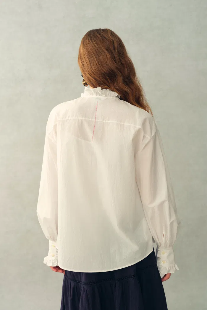 Cecilia Sand-Washed Ruffle-Trim French Blouse In Washed Cotton - Image 5