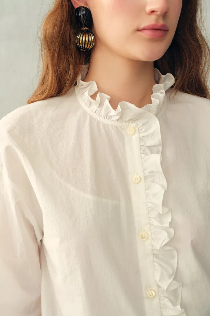 Cecilia Sand-Washed Ruffle-Trim French Blouse In Washed Cotton - Image 6