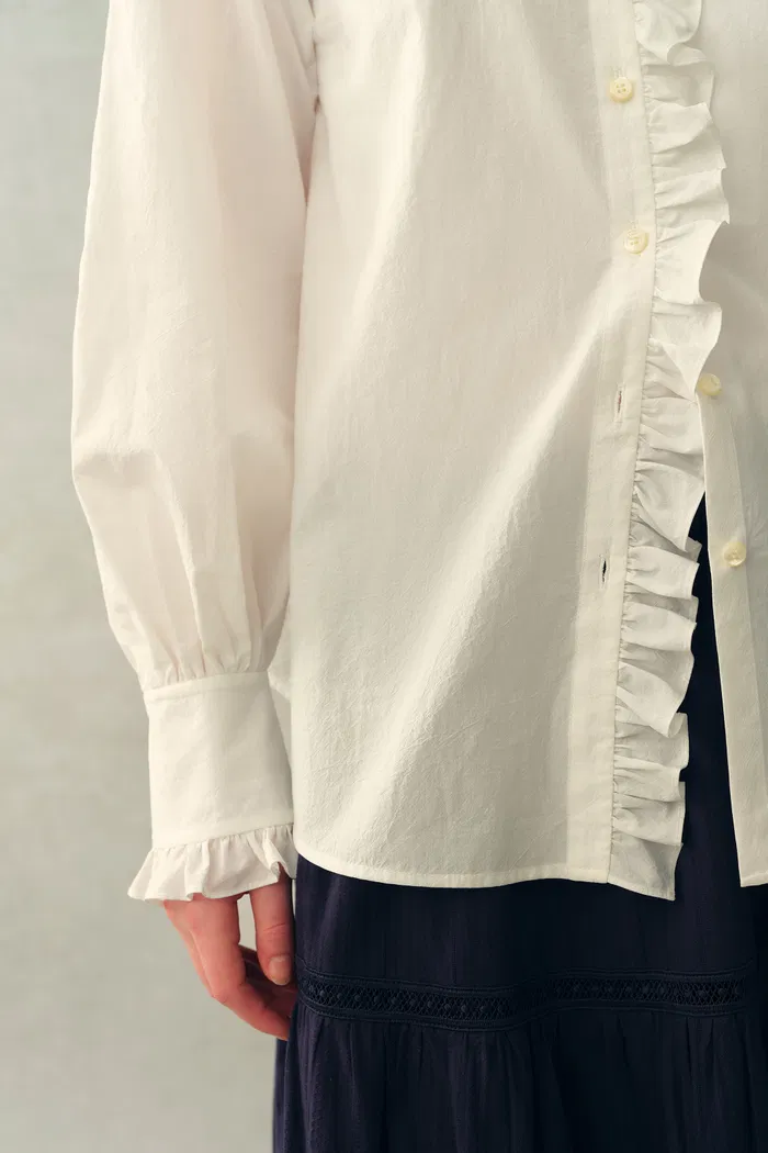 Cecilia Sand-Washed Ruffle-Trim French Blouse In Washed Cotton - Image 7