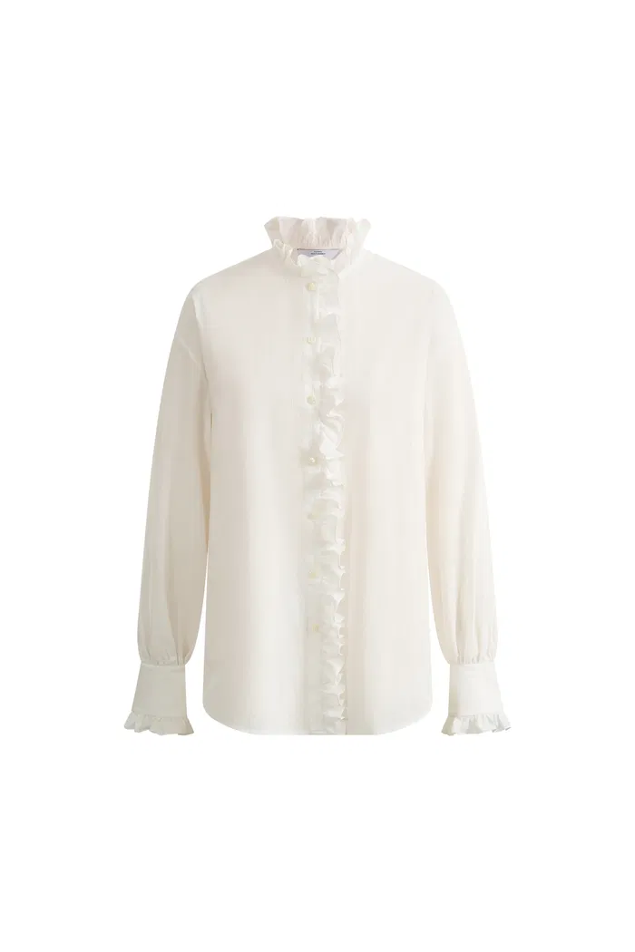 Cecilia Sand-Washed Ruffle-Trim French Blouse In Washed Cotton - Image 8
