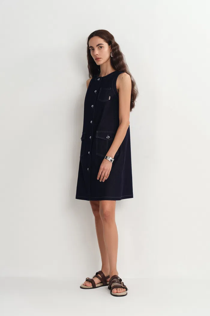 Cecilia Sleeveless Dress in Raw Denim - Image 3