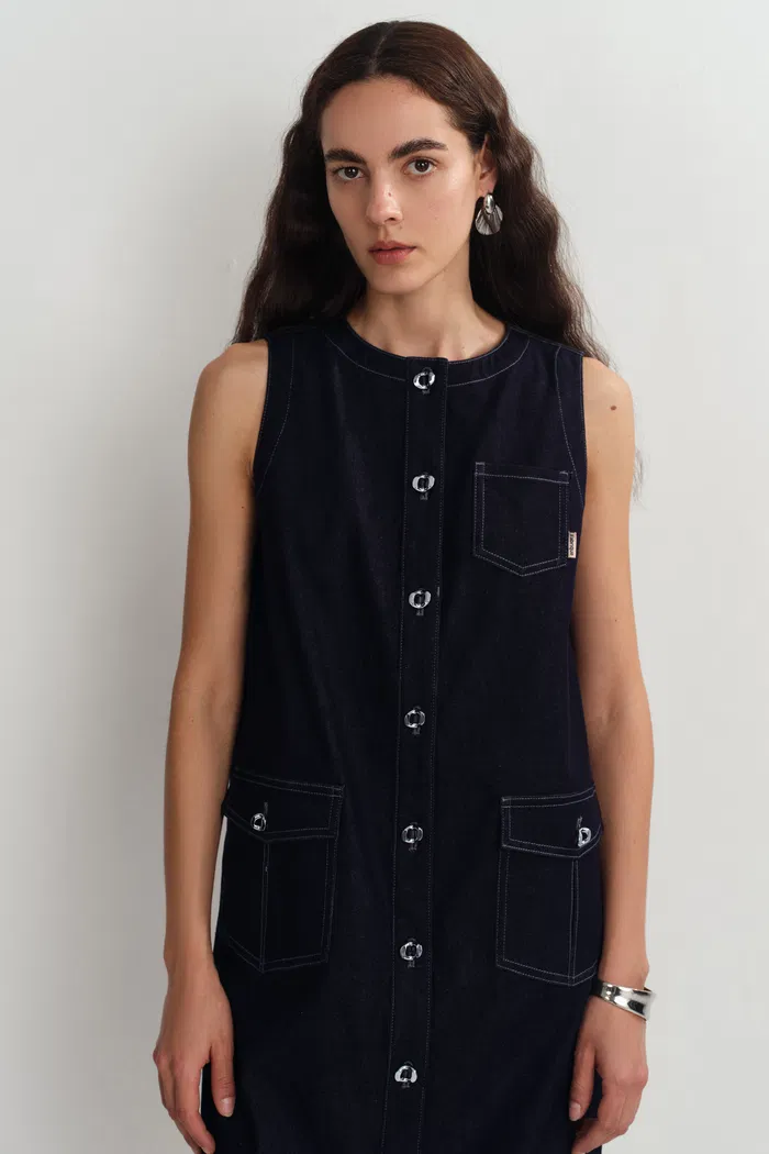 Cecilia Sleeveless Dress in Raw Denim - Image 5