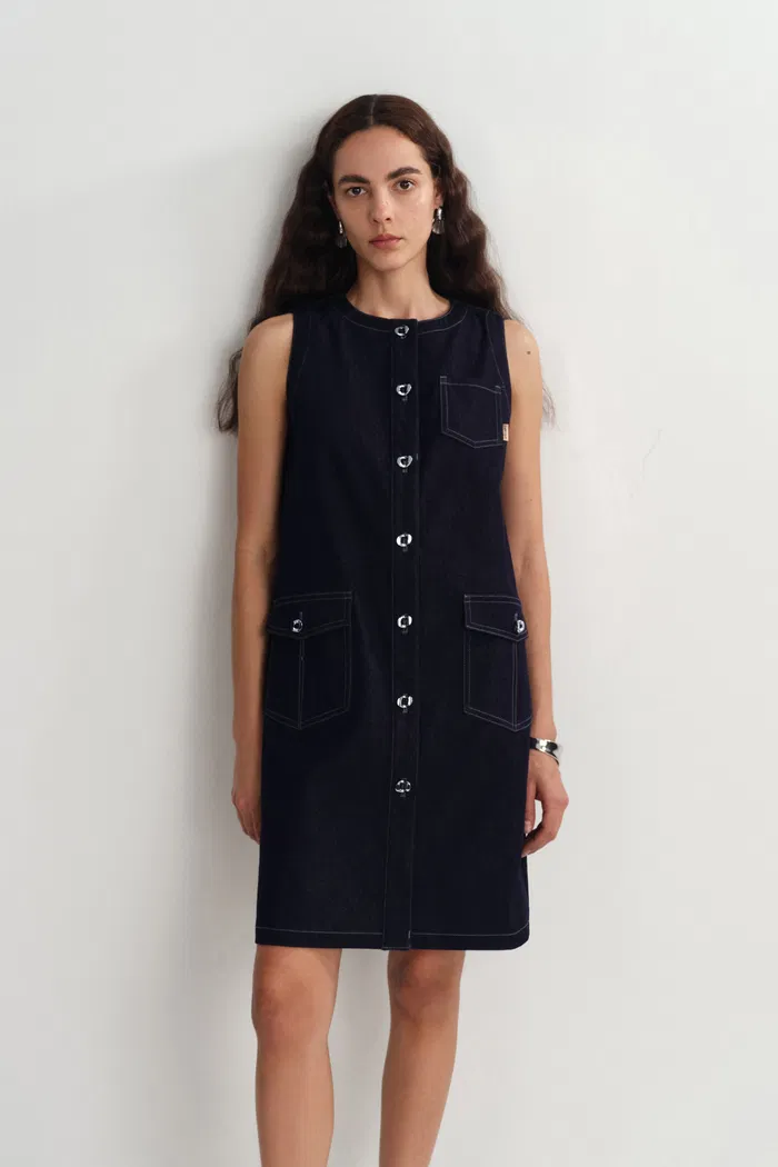 Cecilia Sleeveless Dress in Raw Denim - Image 6
