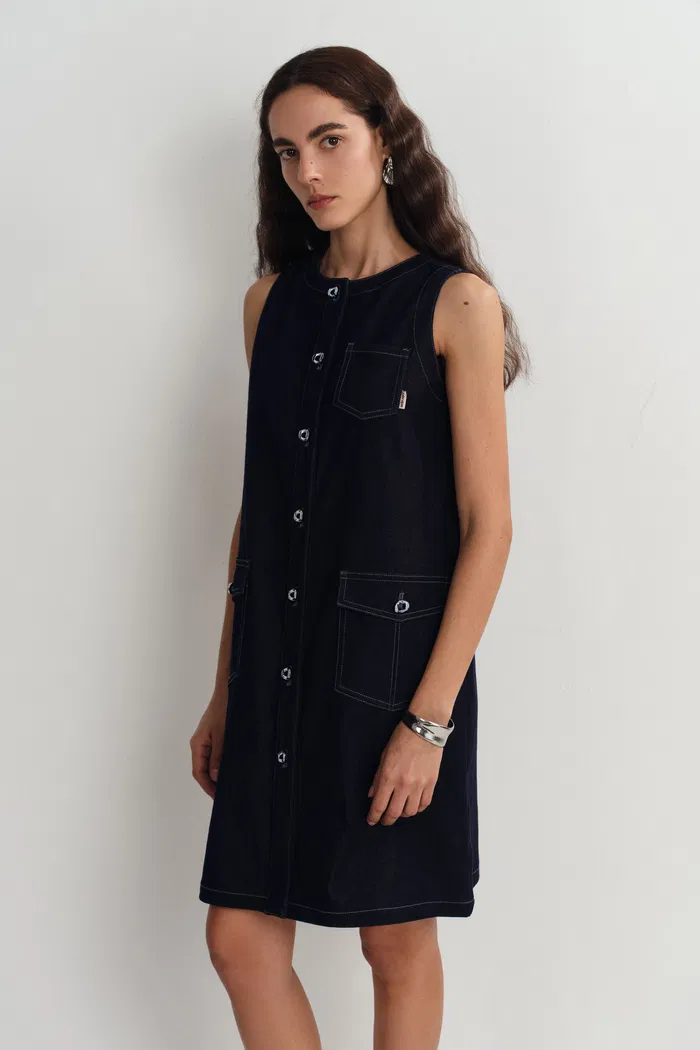 Cecilia Sleeveless Dress in Raw Denim - Image 7