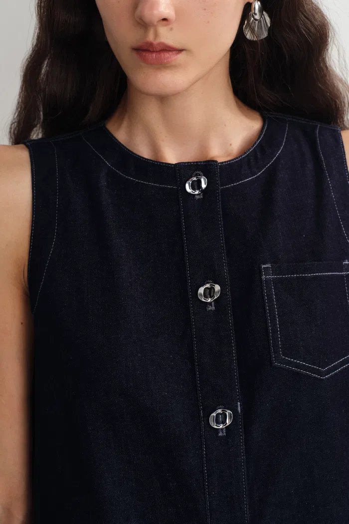 Cecilia Sleeveless Dress in Raw Denim - Image 8