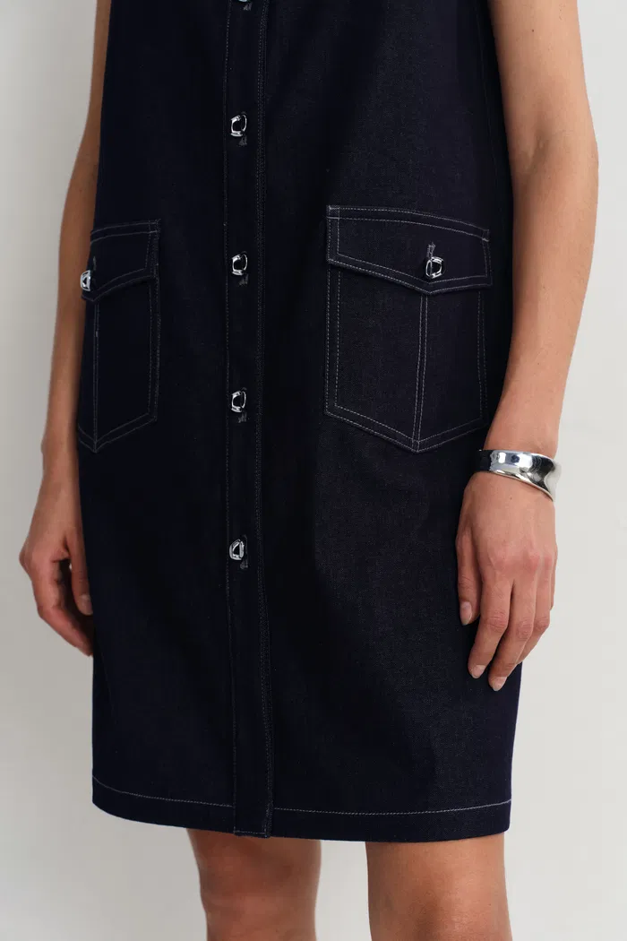 Cecilia Sleeveless Dress in Raw Denim - Image 9