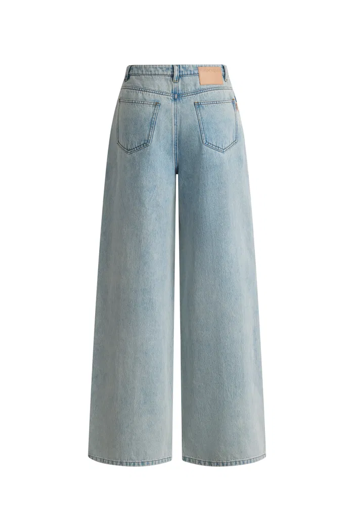Celeste Light Blue Pleated Wide Leg Jeans in Cotton Denim - Image 7