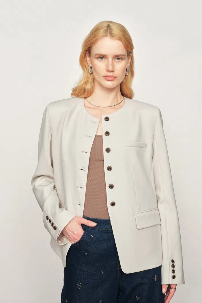 Celia Round Neck Suit Blazer in Fine Worsted Wool - Image 3