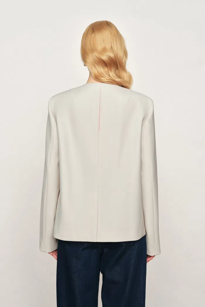 Celia Round Neck Suit Blazer in Fine Worsted Wool - Image 4