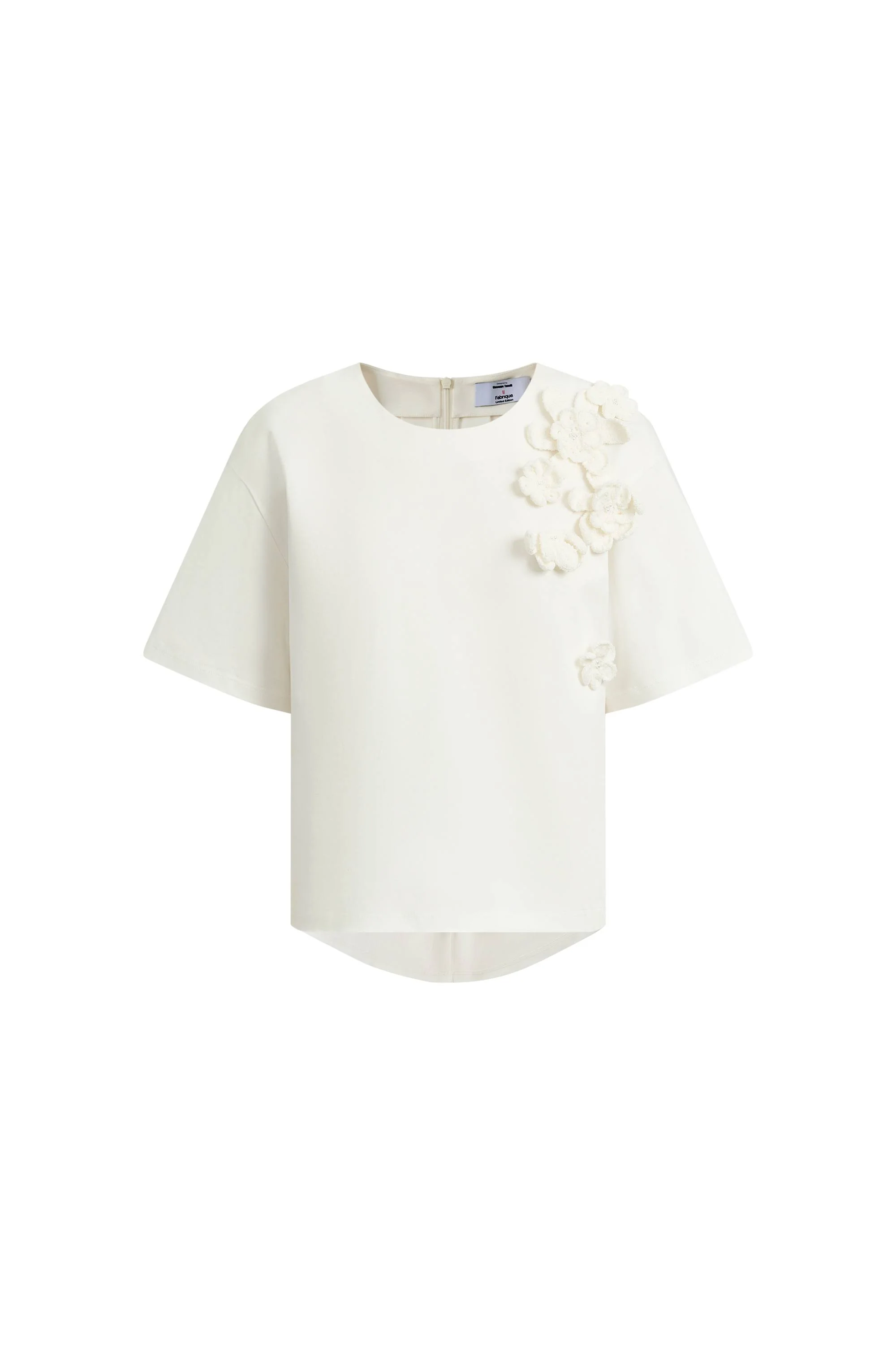 Celine Pearl Beaded Hand Crochet Floral T-Shirt in Cotton - Image 7