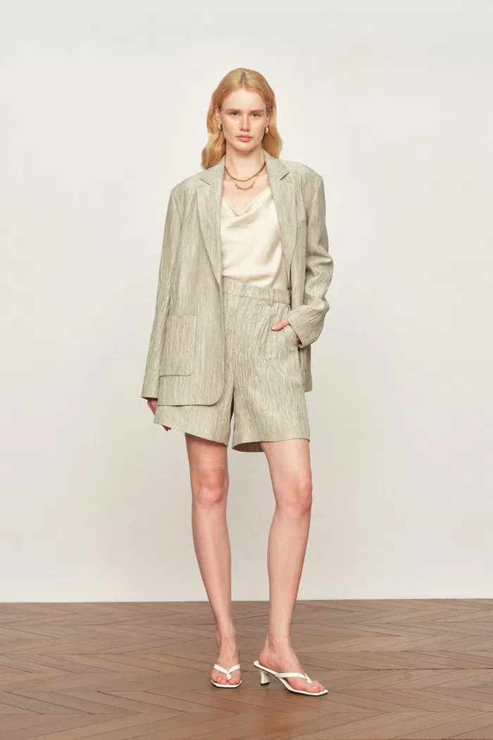Cephas Pleated Fabric Blazer in Premium Crepe Acetate